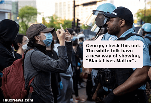 White Protestors Flip Off Black Police Officers